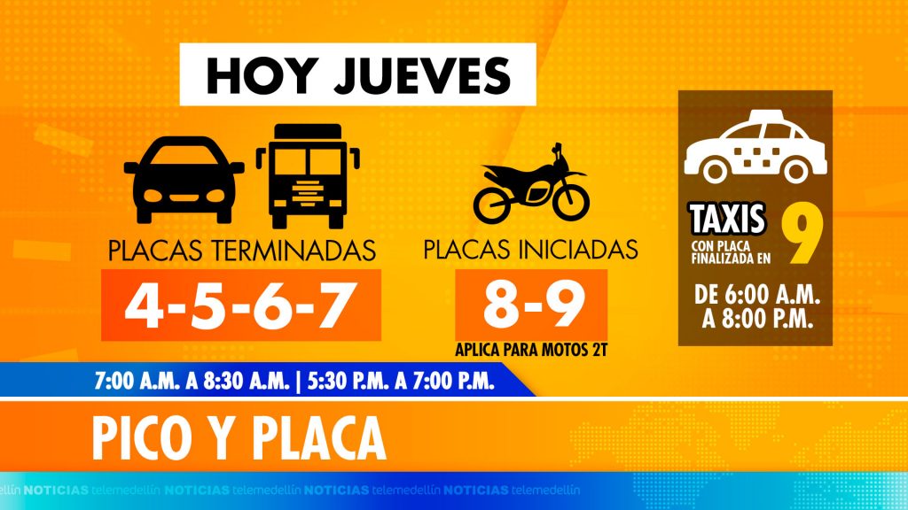 Pico y placa en Medellín para este jueves 29 de agosto
