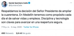 Alcalde de Medellín respalda la decisión tomada por el Gobierno Nacional