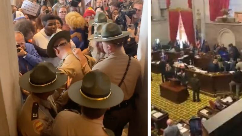 Activistas de izquierda y estudiantes exigen más control de armas en el Capitolio del estado de Tennessee