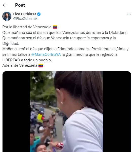 ‘Fico’ Gutiérrez y Andrés Julián Rendón apoyan elecciones en Venezuela: ‘Llegó el día de la Libertad’