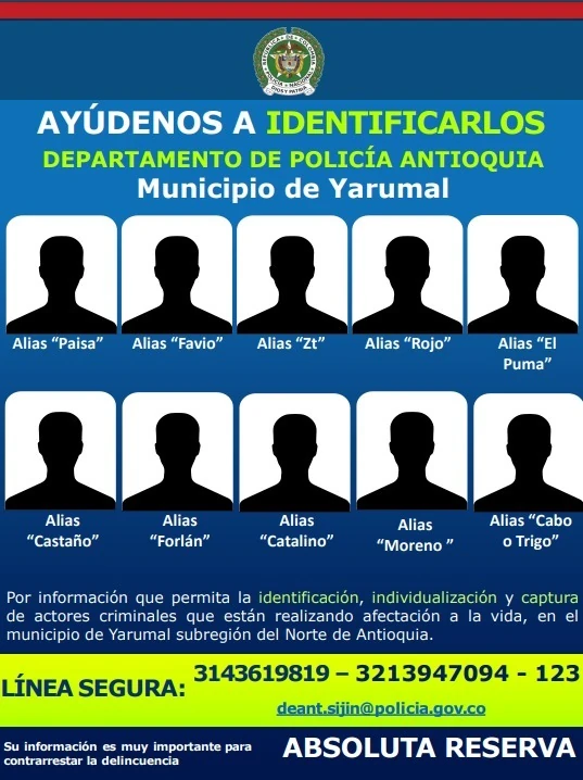 Policía realiza operativos en Yarumal tras ola de violencia generada por enfrentamientos entre guerrillas y Clan del Golfo