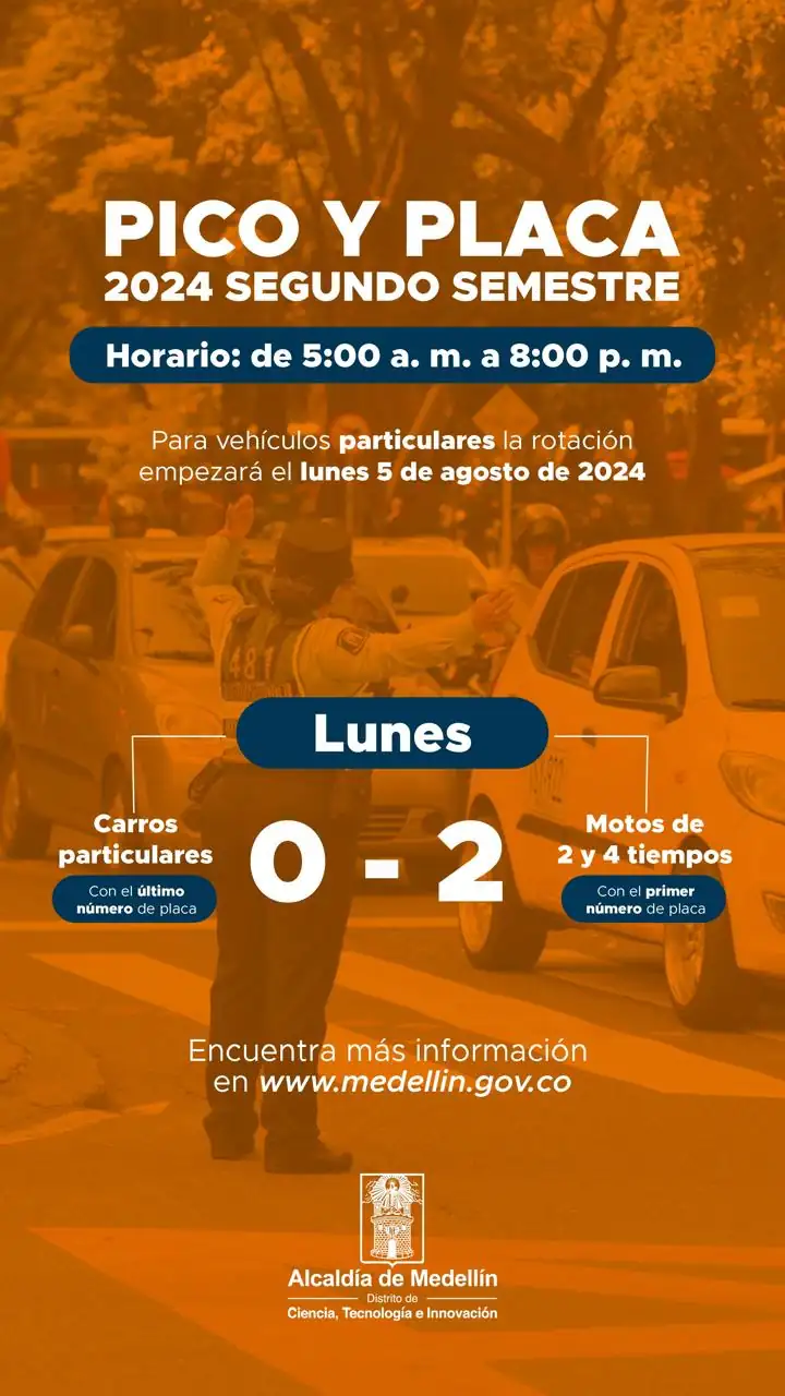 A partir de este lunes, 5 de agosto, comienza la rotación del Pico y Placa