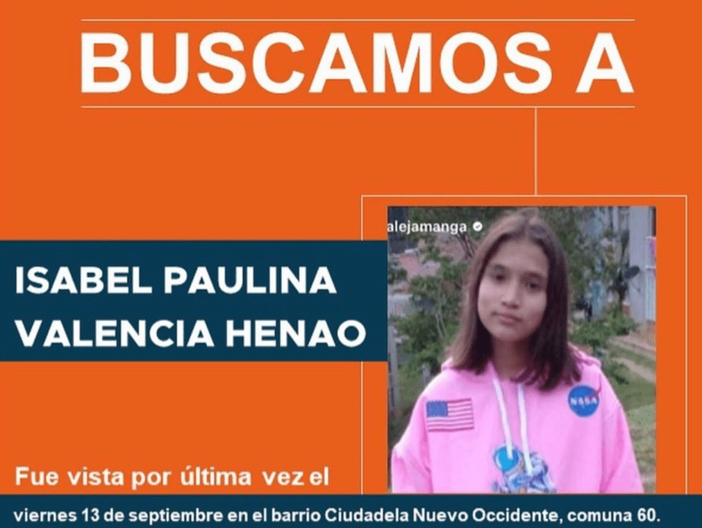 Buscan a menor de 13 años desaparecida en Medellín