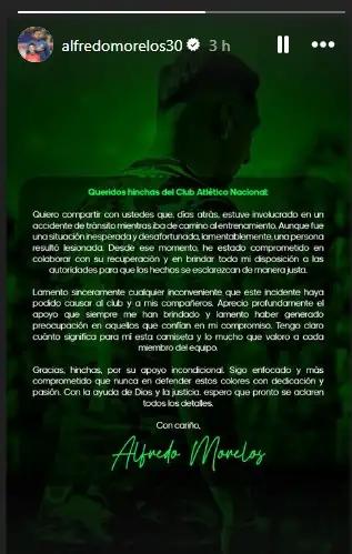 Alfredo Morelos se disculpa tras accidente: “Lamento sinceramente cualquier inconveniente que este incidente haya podido causar”