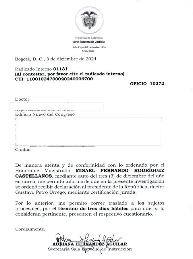 Corte Suprema solicita declaración del presidente Petro en investigación en la UNGRD