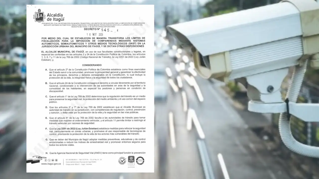 Alcaldía de Itagüí cancela multas de cámaras que marcaban 30 km/h