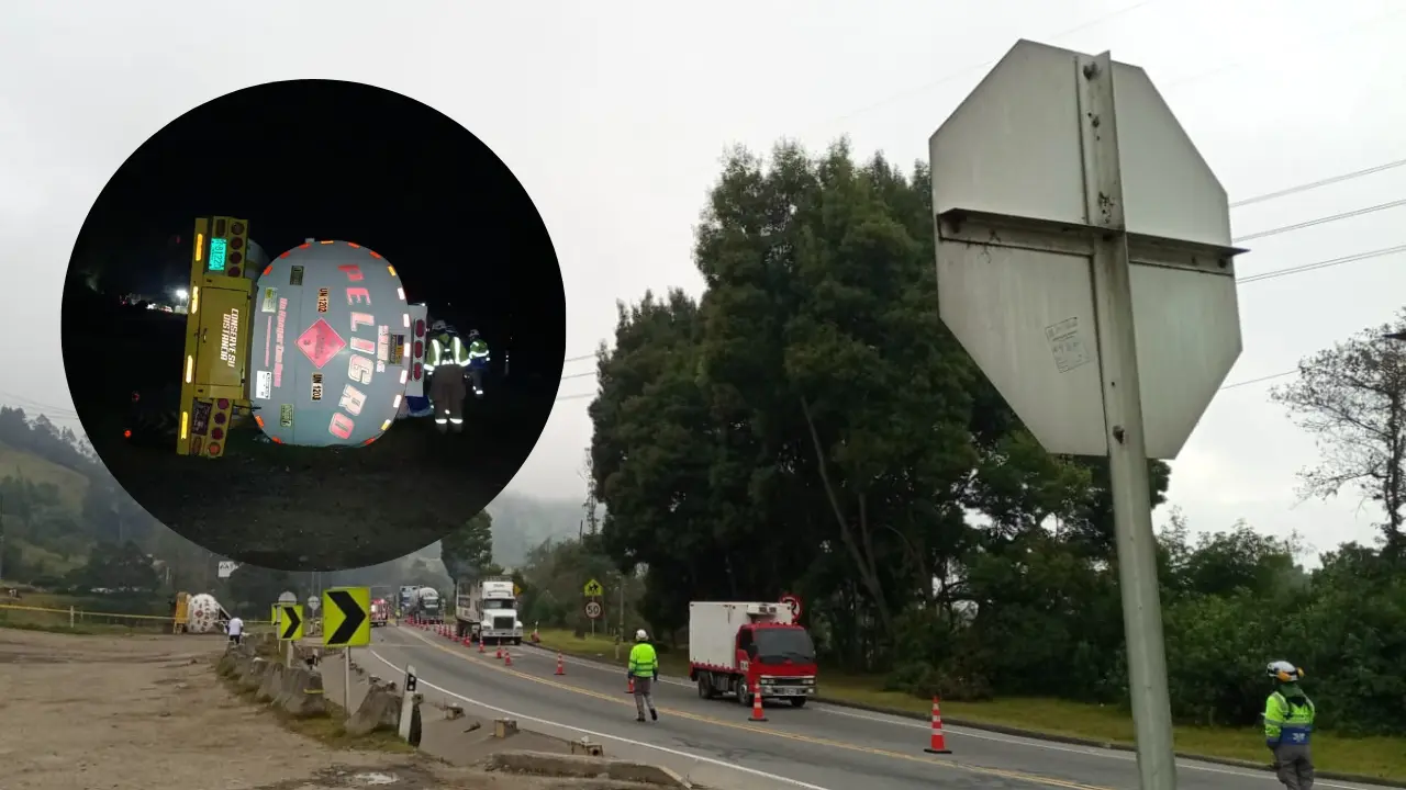 Cierre total en la vía Bogotá-Villavicencio por volcamiento de camión cisterna