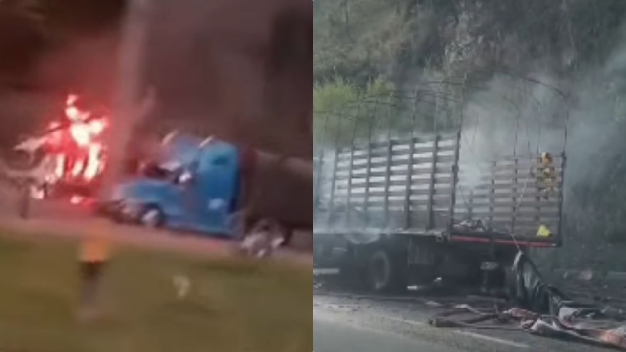 Reportan camión incendiado en la autopista Medellín-Bogotá, a la altura de Bello